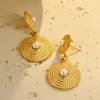 Brincos de design francês estilo ins transfronteiriço, torcidos, com base para incenso de mosquito, incrustados com pérolas, de aço inoxidável banhado a ouro 18k, atacado