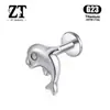Clavo de Titanio F136 Cabeza de Pendiente Labio de Delfín Rosca Interna Joyería de Piercing Animal Hidráulico Cabeza de Pendiente de Cartílago de Titanio G23