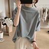 Camiseta de cuello medio alto para mujer, nueva camiseta de primavera y verano, suelta, adelgazante, estilo coreano, simple, de media manga, de algodón, básica y antiedad.