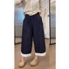 Jeans con encaje para mujer Verano Nuevo Talla Grande mm Gordo Look Adelgazante Suelto Petite Casual Pierna Ancha Pantalón Nueve Puntos