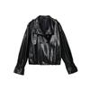 Jaqueta de Couro Genuíno Hn5216 Estilo Europeu e Americano Pele de Cabra com Cera de Óleo Silhueta Dupla-Face Estilo Europeu e Americano Jaqueta Curta Off-Shoulder