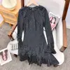 En stock, hermoso vestido corto de manga acampanada Ouni con volantes y lunares, manga larga, nuevo estilo vintage 2026