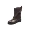 Botas de media pantorrilla para mujer hechas de piel de vacuno de plena flor, diseño de pierna ancha, nuevo estilo otoño/invierno, piel genuina, punta redonda, estilo sin cordones, tacón medio, botines casuales de una sola pieza