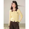Cardigan de Tricô Gola Polo Color Block Falso Duas Peças Estilo College Feminino Outono 2026 Novo Top de Botão Único