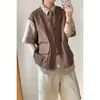 Lin Wanwan Estilo Japonés Cityboy Retro Camisa de Manga Corta con Chaleco Falso de Dos Piezas Verano para Hombre y Mujer Camisa de Trabajo