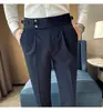 Calça de terno fina masculina Naples para primavera e outono, de alta qualidade, business casual, corte slim, comprimento no tornozelo