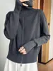 Nuevo Estilo Otoño e Invierno 2026 Cárdigan de Punto de Terciopelo Andy de Cuello Alto de Manga Larga con Doble Cremallera de Color Puro Holgado y Versátil para Mujer