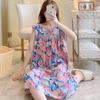 Camisón de verano con estampado antigolpes para mujer, ropa de casa fresca, sin mangas, de algodón y seda, talla grande, de algodón artificial, holgado y cómodo, de media falda.