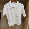 Cárdigan de punto con cuello polo acanalado para mujer japonesa, suéter de manga corta, chaqueta suéter 25 Nueva prenda de punto 479968
