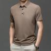 2025 Nova Camiseta de Verão Masculina Alta Elasticidade Seda Gelo Lapela Sem Costura Meia-Idade Negócios Manga Curta Camisa Polo Masculina Dropshipping