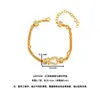 Pulseira de fivela de ferradura com design vintage de luxo leve, linha dupla, banhada a ouro, microincrustada, pulseira de leopardo banhada a ouro, joias de nó chinês