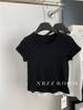Camiseta de Manga Corta Texturizada 58% Algodón para Mujeres Petites, Top Sencillo de Color Sólido Ajustado, Camiseta de Moda para Verano 2025
