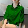 Camisa de Manga Três Quartos para Mulheres, Novo Estilo Verão 2026, Blusa Solta Respirável, Camisa de Manga Lanterna, Estilo Coreano, Versátil