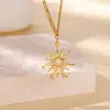 Collar Colgante Árbol de la Vida de Zirconia Transfronterizo Europeo y Americano Hermosa Cadena para Clavícula Sunflower Completamente Diamantada Oro de 18 Quilates para Mujeres