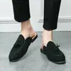 Zapatillas de Verano Baotou Medias Zapatos Pequeños de Cuero Transpirables para Hombre Borla de Moda Slip-on Zapatos Perezosos Estilista de Cabello Sandalias Estilo Coreano