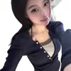 Camiseta Falsa de Dos Piezas con Estilo Chic de Comercio Exterior para Mujer, Otoño Versión Coreana Ajustada Elegante Camiseta Básica Top