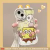 Muñeco de Esponja Lindo Adecuado para Funda de Teléfono Apple 16Pm Iphone18 Pareja Dibujos Animados 17 con Cordón 15 Estilo Coreano