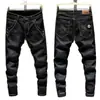 Jeans Pretos Masculinos Verão Ajuste Slim Primavera e Outono Calças Slim Masculinas Finas Casuais Elásticas Estilo Coreano Calças da Moda
