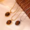 Colar Colar Pingente Pedra Olho de Tigre Misteriosa Estilo Retro Hong Kong Minimalista Oval