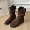 Botas Western Melaleuca Femininas 2026 Verão Novo Super Quentes Sola Grossa Meio da Panturrilha Botas Curtas Estilo Cowboy Ocidental Botas de Cavaleiro Empilhadas