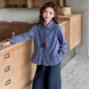 Ropa de Otoño para Niñas Camisa de Cuadros Azules Nuevo Estilo 2026 Tallas Mediana y Grande para Niños Elegante Camisa de Manga Larga con Volantes Conjunto Infantil