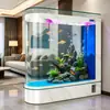 Acuario ecológico de vidrio ultra transparente con forma de bala para sala de estar, pecera de pantalla estilo mediano a grande, de pie