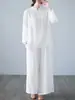 Venta Directa de Fábrica Conjunto de Ropa de Yoga de Manga Larga, Nuevo Estilo Chino para Primavera y Otoño Top Abotonado, Pantalones de Pierna Ancha, Ropa Zen para Té para Mujeres