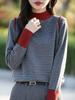 Suéter europeo de punto de contraste de color con cuello semi alto y manga larga, top de otoño e invierno, ajustado, para llevar debajo