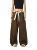Moda Comércio Exterior 2026 Estilo Americano Cor de Café Calças de Trabalho Femininas Largas Retas Casuais Calças Longas Lâmina Curva Calças de Perna Larga