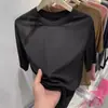 Camiseta de Manga Corta de Hielo de Seda Estilo Coreano Simple Casual Microtransparente Hombro Delgado Cuello Redondo Holgada Adelgazante para Mujer Verano Pequeña Versátil