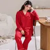 Pijama de Manga Larga Cómodo y Agradable para la Piel de Algodón Puro para Mujer, Cardigan con Acabado de Lujo, Estampado de Dibujos Animados, Conjunto Suave para Primavera y Otoño