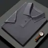 Camada Base Masculina Fina para Primavera/Verão de Manga Curta em Seda de Amora Gola Polo Casual de Negócios Camiseta de Malha Fina de Lã de Manga Meia