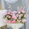 Arreglo floral de piso para boda, decoración de fila de flores rosas, flores de boda, flores artificiales, decoración de pasillo, ambientación, arte floral de escenario T