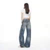 Jeans de Pierna Ancha Sueltos Lavados con Salpicaduras de Tinta Estilo Americano Chica Picante High Street, Nuevo Estilo de Verano 26, Pequeña Cimitarra para Mujer