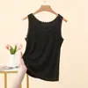 Nuevo estilo de verano top de tirantes acanalado de algodón con cuello redondo, ajuste ceñido, simple, con ribete de encaje, patchwork, top sin mangas versátil