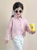 Otoño 2026 Nuevo Estilo Estilo Coreano Ropa Infantil Niñas Rosa Dulce Camisa de Manga Larga Color Sólido Cuello Campana Holgada