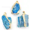 Venta Directa de Fábrica Tendencia Europea y Americana Personalizado Piedra Natural Borde Dorado Piedra Cruda Fósforo Azul Colgante Collar