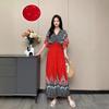 Vestido Estilo Étnico 2025 Nuevo Algodón Seda Estampado Vestido de Mujer con Cuello en V Tailandia Viaje Vacaciones Vestido de Playa
