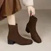 Botines de Tacón Grueso Marrón Francés para Tobillo Delgado de Mujer Otoño 2026 Nuevos Botines Cortos de Tacón Alto Botas Martin Elásticas Botines Pequeños