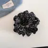 Scrunchie Azul Marinho com Flores Pequenas Estilo Coreano Gentil e Preguiçoso Versátil Retrô para Rabo de Cavalo de Menina Coque Acessório de Cabelo