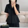 Las tallas se han actualizado. Traje Elegante Retro Sencillo Estilo Coreano con Cuello de Solapa, de Botonadura Única, Ceñido a la Cintura, Blazer Delgado de Manga Corta