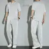 Nuevo Conjunto Deportivo de Seda Helada de Verano para Hombre, Caído, Secado Rápido, para Correr, Casual, Conjunto de Dos Piezas, Camisa de Manga Corta y Pantalones Largos, Ligero