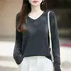 Novedad Otoño/Invierno 2026: Top de Punto con Cuello en V Mezcla de Lana de Yak, Camiseta Base de Color Sólido