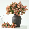 Flor artificial de rosa retro de 7 cabezas, rosa de múltiples cabezas con borde quemado, flor artificial, flor seca, decoración de mesa de sala de estar, accesorios de fotografía