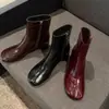 Botines ajustados para mujer hechos de cuero de plena flor, nuevo estilo otoño/invierno, cuero genuino, punta redonda, tacón alto grueso, botines de moda