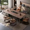 Mesa de Té y Juego de Sillas con Acabado de Madera de Nogal y Encimera de Roca para el Hogar, Mesa de Té Estilo Chino Nuevo, Mesa de Café para Oficina, Sensación de Lujo Ligero de Gama Alta, Encimera Grande