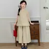 Conjunto de algodón para niñas de verano: camiseta sin mangas tipo muñeca y pantalones anchos; conjunto de dos piezas de algodón puro: camiseta sin mangas y pantalones cortos para niñas