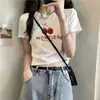 Camiseta de Manga Corta para Mujer, Algodón Puro Blanco, Nuevo Diseño de Verano, Moderna y Versátil, Top Corto Ajustado, Todo Algodón