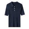 Camiseta Básica de Lana de Punto Biella German Yangzi 60 Puntos Calibre 18 con Cuello Polo Manga Corta Corte Ajustado Sin Costuras para Mujer