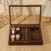 Caixa de Joias Vintage com Textura de Madeira, Janela e Tampa Articulada para Relógios, Pulseiras, Brincos, Óculos e Outros Acessórios Caixa de Armazenamento de Madeira